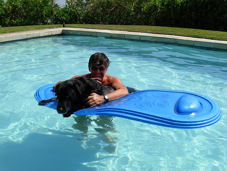 178.jpg - House/dog-sitting again at the end of our stay - hubby and MoJo having fun in the pool